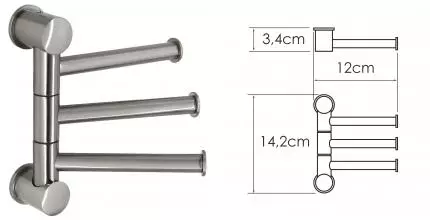 Тройной поворотный полотенцедержатель «WasserKRAFT» K-1053N на стену никель