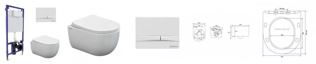 Комплект инсталляция с унитазом, крышкой и кнопкой смыва «Berges Wasserhaus» Novum 525/Ventas Rimless/кнопка F1 белый 043308 безободковый белый