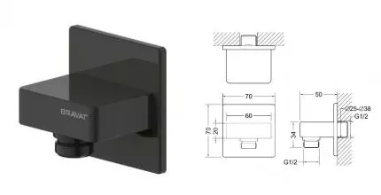 Подключение для душевого шланга «Bravat» P7429BW-1 чёрное