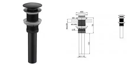 Донный клапан для раковины «Bravat» P6420BW-ENG без перелива с механизмом Клик-Клак чёрный