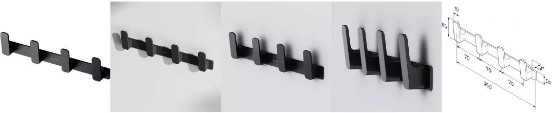 Планка с крючками «Am.Pm» Func A8F35922 на стену чёрная матовая