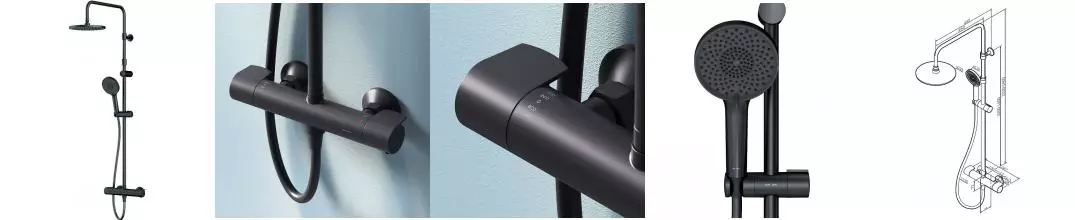 Душевая система «Am.Pm» X-Joy F0785A422 с термостатом чёрная матовая