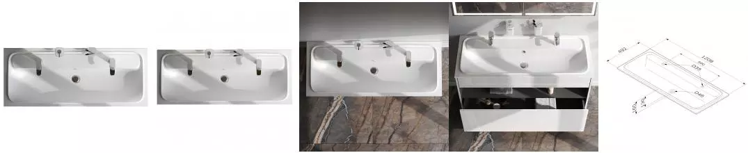 Раковина двойная «Am.Pm» Func 120/50 M8FWPC1200WM литьевой мрамор белая