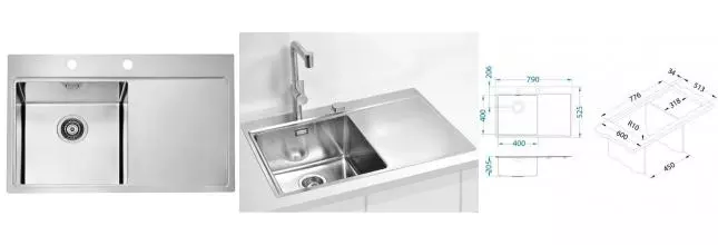 Мойка для кухни «Alveus» Pure 40L KMB-90 79/52 нержавеющая сталь левая