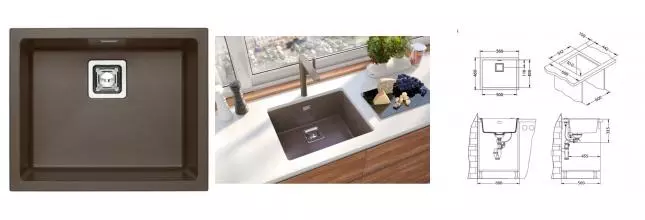Мойка для кухни «Alveus» Quadrix 50 56/46 искусственный камень chocolate Мойка для кухни «Alveus» Quadrix 50 56/46 искусственный камень chocolate