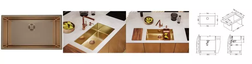 Мойка для кухни «Alveus» Quadrix 60 Monarch 79/45 нержавеющая сталь Copper Мойка для кухни «Alveus» Quadrix 60 Monarch 79/45 нержавеющая сталь Copper