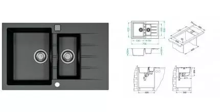 Мойка для кухни «Alveus» Granital Cadit 70 79/50 искусственный камень Carbon