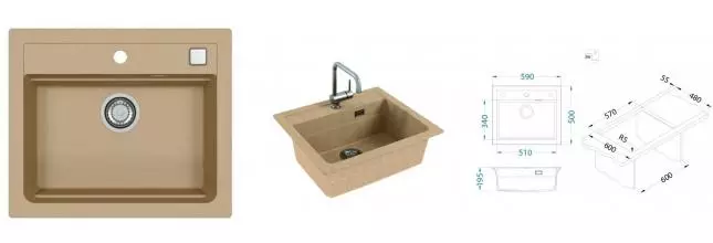 Мойка для кухни «Alveus» Granital Atrox 30 59/50 искусственный камень beige Мойка для кухни «Alveus» Granital Atrox 30 59/50 искусственный камень beige
