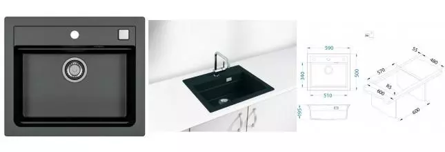 Мойка для кухни «Alveus» Granital Atrox 30 59/50 искусственный камень carbon Мойка для кухни «Alveus» Granital Atrox 30 59/50 искусственный камень carbon