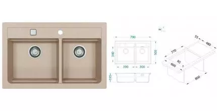 Мойка для кухни «Alveus» Granital Atrox 50 79/50 искусственный камень terra Мойка для кухни «Alveus» Granital Atrox 50 79/50 искусственный камень terra