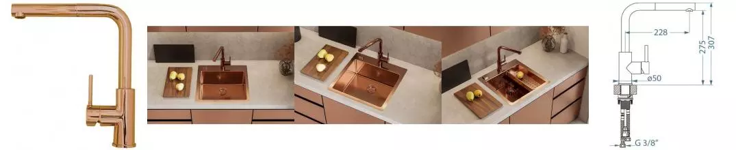 Смеситель для кухонной мойки «Alveus» Zeos-P Monarch 1136502 с выдвижным изливом cooper Смеситель для кухонной мойки «Alveus» Zeos-P Monarch 1136502 с выдвижным изливом cooper