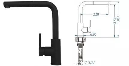 Смеситель для кухонной мойки «Alveus» Zeos-P Monarch 1136505 с выдвижным изливом black matt