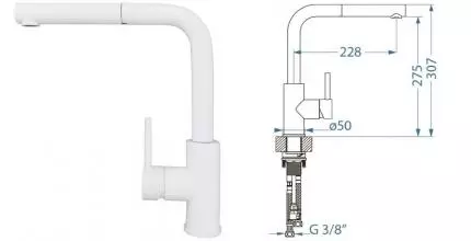 Смеситель для кухонной мойки «Alveus» Zeos-P Monarch 1136506 с выдвижным изливом white matt