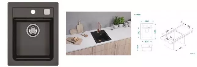 Мойка для кухни «Alveus» Granital Atrox 10 40/50 искусственный камень carbon Мойка для кухни «Alveus» Granital Atrox 10 40/50 искусственный камень carbon