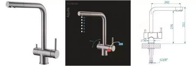 Смеситель для кухни с подключением к фильтру «Alveus» Aquila SAT 1139805 сатинированная сталь Смеситель для кухни с подключением к фильтру «Alveus» Aquila SAT 1139805 сатинированная сталь