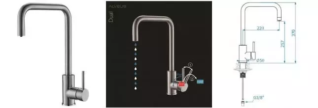 Смеситель для кухни с подключением к фильтру «Alveus» Dual SAT 1139809 сатинированная сталь Смеситель для кухни с подключением к фильтру «Alveus» Dual SAT 1139809 сатинированная сталь