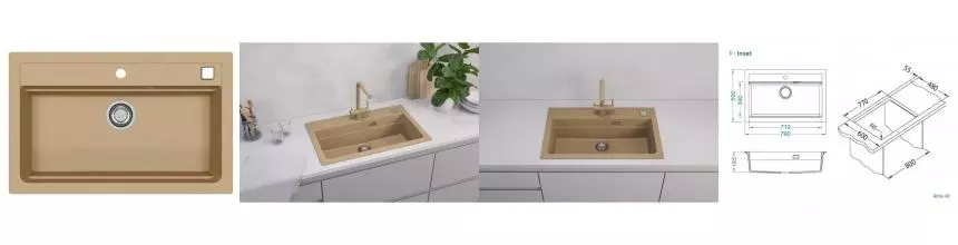 Мойка для кухни «Alveus» Granital Atrox 40 79/50 искусственный камень beige Мойка для кухни «Alveus» Granital Atrox 40 79/50 искусственный камень beige