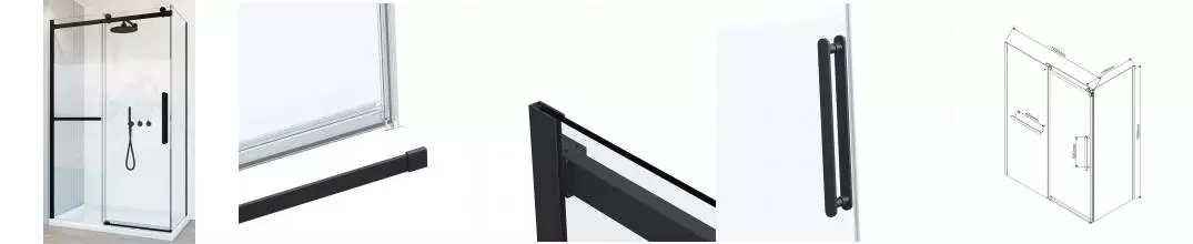 Душевой угол-ограждение «Vincea» Como Soft VSR-1CS1011CLB 110/100 прозрачный/чёрный прямоугольный без поддона универсальный