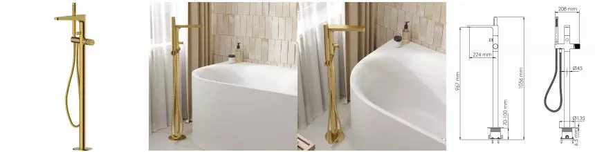 Напольный смеситель для ванны «WasserKRAFT» Schunter 8221 матовое золото Напольный смеситель для ванны «WasserKRAFT» Schunter 8221 матовое золото