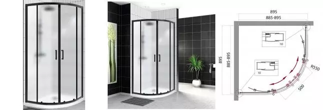 Душевой угол-ограждение «Belbagno» UNO-195-R-2-90-P-NERO 90/90 матовый/чёрный четверть круга без поддона Душевой угол-ограждение «Belbagno» UNO-195-R-2-90-P-NERO 90/90 матовый/чёрный четверть круга без поддона