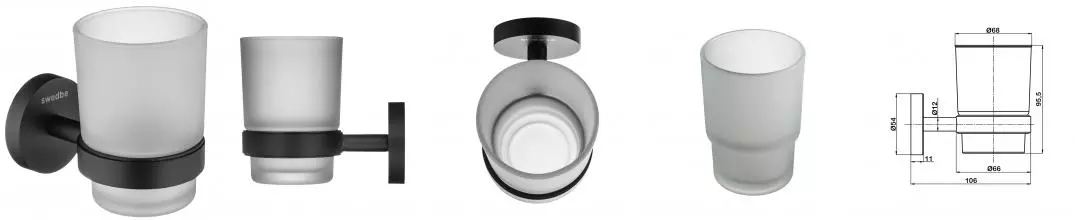 Стакан для зубных щёток «Swedbe» Attribut 9813B на стену чёрный матовый