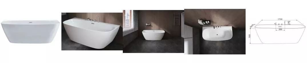 Ванна акриловая «Esbano» San Marino-SM 170/80 с каркасом с сифоном белая