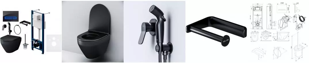 Комплект инсталляция с унитазом, крышкой и кнопкой смыва «Am.Pm» CK70GH Spirit безободковый чёрный матовый