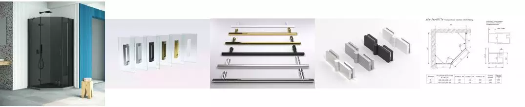 Душевой угол-ограждение «Vegas Glass» AFA-Pen Retta 90/90 графит/чёрный матовый без поддона левый Душевой угол-ограждение «Vegas Glass» AFA-Pen Retta 90/90 графит/чёрный матовый без поддона левый