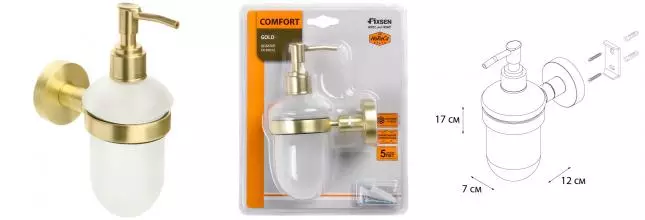 Дозатор для мыла «Fixsen» Comfort Gold FX-87012 на стену золото-сатин