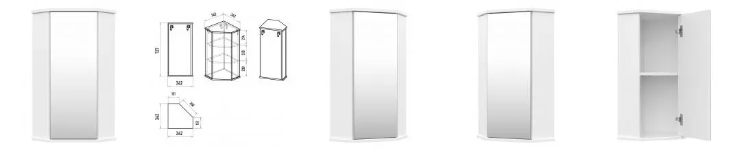 Зеркальный шкаф «Misty» Лилия 34 без света угловой белый универсальный