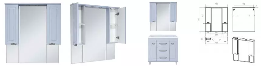 Зеркало с шкафчиком «Misty» Терра 90 с подсветкой серый