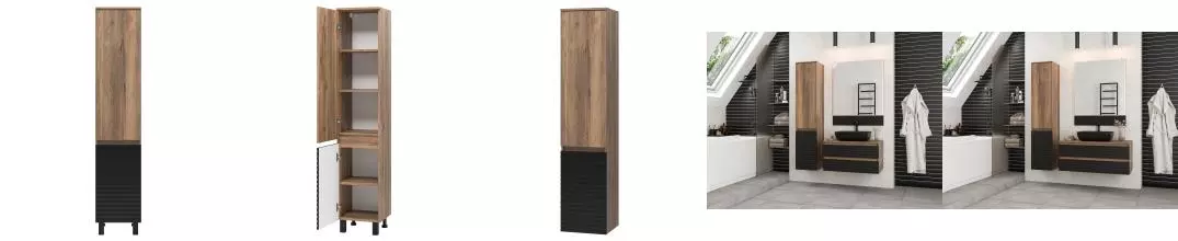 Пенал «Brevita» Dakota-35 подвесной дуб галифакс олово/чёрный кварц левый