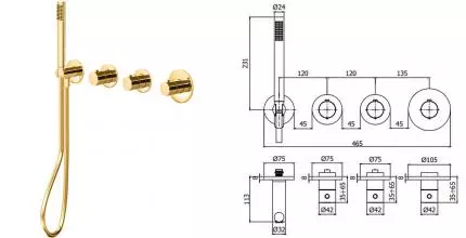 Внешняя часть смесителя «Paffoni» Modular Box MDE000HGSP медовое золото брашированное