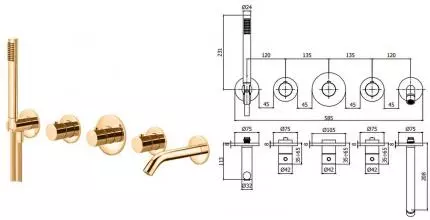 Внешняя часть смесителя «Paffoni» Modular Box MDE001HGSP медовое золото брашированное