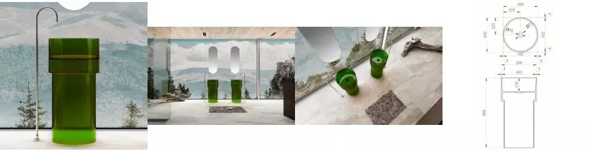 Раковина «Abber» Kristall 45/45 AT2701Emerald-H полиэфирная смола зеленая с донным клапаном