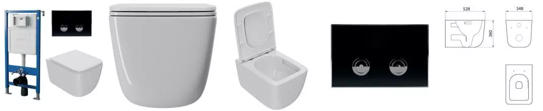Комплект инсталляция с унитазом, крышкой и кнопкой смыва «Point» PN48172BC (инсталляция пневматическая PN45121/клавиша Венера/унитаз Меркурий) безободковый белый