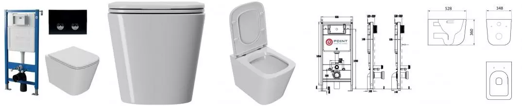 Комплект инсталляция с унитазом, крышкой и кнопкой смыва «Point» PN48178BC (инсталляция пневматическая PN45121/клавиша Венера/унитаз Ника) безободковый белый Комплект инсталляция с унитазом, крышкой и кнопкой смыва «Point» PN48178BC (инсталляция пневматическая PN45121/клавиша Венера/унитаз Ника) безободковый белый