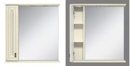 Зеркальный шкаф «Misty» Лувр 65 с подсветкой слоновая кость левый
