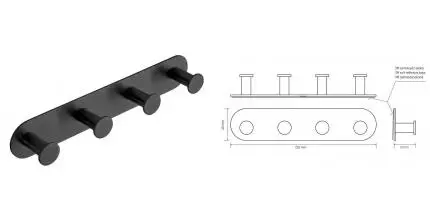 Планка с крючками «Bemeta» Easy 163106390 на стену чёрная Планка с крючками «Bemeta» Easy 163106390 на стену чёрная