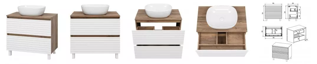 Тумба с раковиной «Brevita» Dakota 80 (Melana 50) белая/дуб галифакс олово
