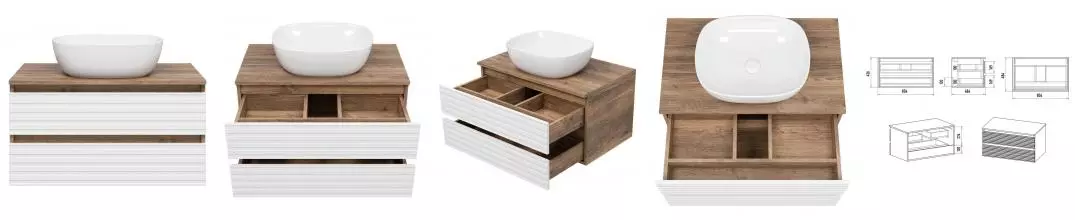 Тумба с раковиной «Brevita» Dakota 80 (Melana 50) подвесная белая/дуб галифакс олово