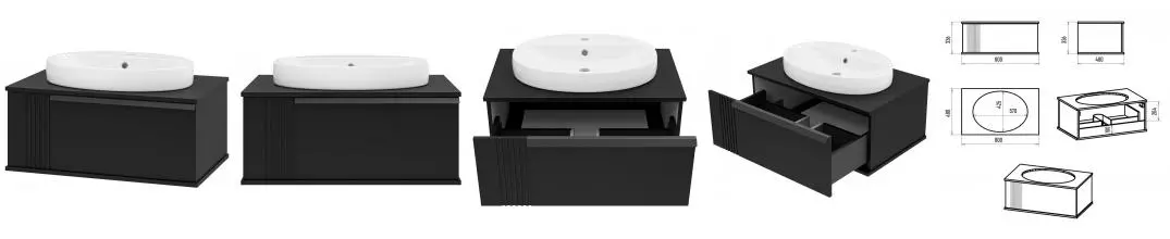 Тумба с раковиной «Brevita» Savoy 80 (Doppia 65) подвесная чёрная Тумба с раковиной «Brevita» Savoy 80 (Doppia 65) подвесная чёрная