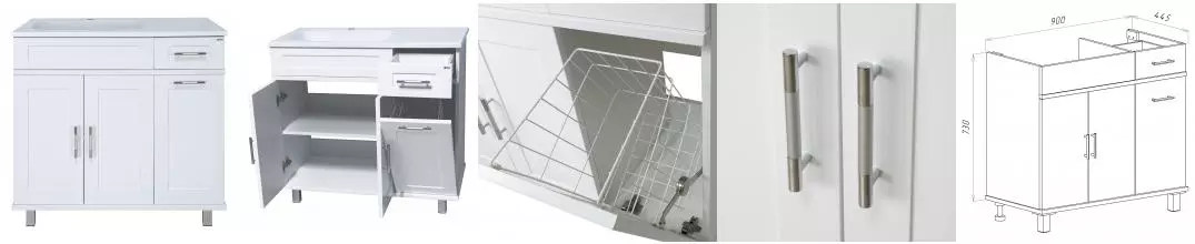 Тумба с раковиной «Misty» Купер 90 (Барселона 90 L) с корзиной белая левая