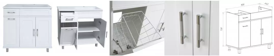 Тумба с раковиной «Misty» Купер 90 (Барселона 90 R) с корзиной белая правая