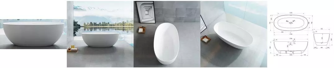 Ванна из искусственного камня «Vincea» VBT-6S01MW 170/75 с сифоном белая матовая Ванна из искусственного камня «Vincea» VBT-6S01MW 170/75 с сифоном белая матовая