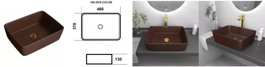 Раковина «Grossman» GR-3016BRM 48/37 фаянсовая коричневая матовая