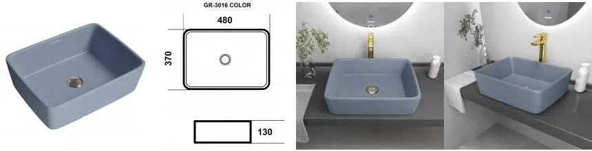 Раковина «Grossman» GR-3016BSM-21 48/37 фаянсовая голубая матовая