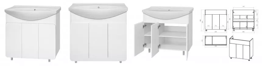 Тумба с раковиной «Misty» Чегет 85 (Laguna 85) напольная не угловая белая