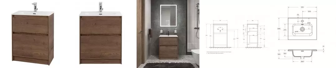 Тумба с раковиной «Belbagno» Kraft-39 50 (BB500/390ETL) Rovere Tabacco