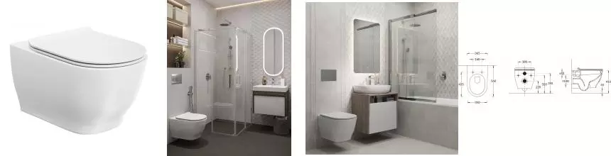 Подвесной унитаз не угловой безободковый «Kerama Marazzi» Modula MO.wc.02/PLMR.seat.02\WHT белый с сиденьем дюропласт с микролифтом белое 